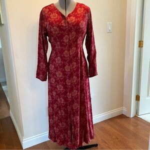 April Cornell vintage 90s maxi dress, long sleeve button up, red floral M